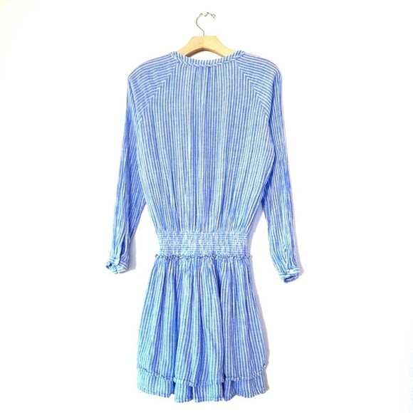 NEW Rails Linen Jasmine Fit and Flare Mini Dress Azure Stripe Blue White Medium - Picture 8 of 12